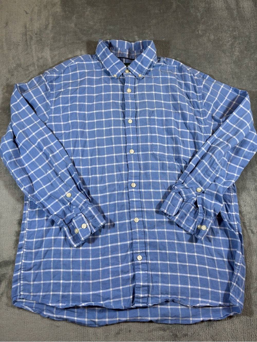 Orvis Blue Windowpane Button-Down Shirt Linen Blend